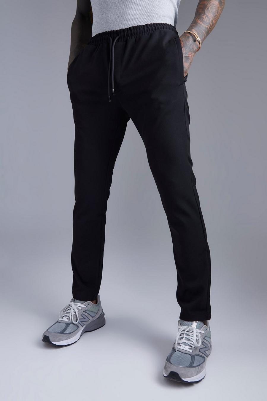 Black Tapered Comfort Stretch Jogger Waist Trousers