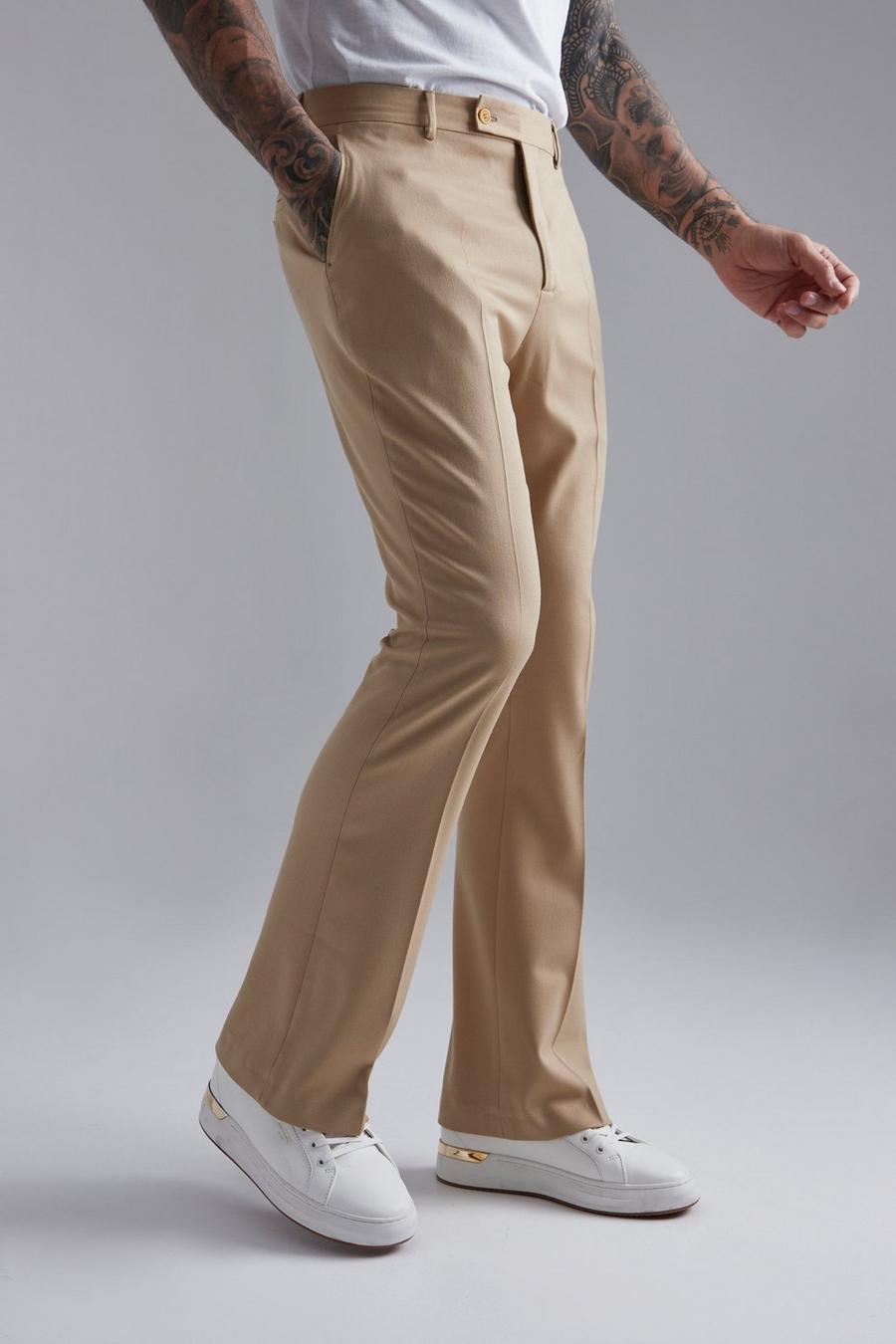Taupe Flare Leg Comfort Stretch Trousers image number 1