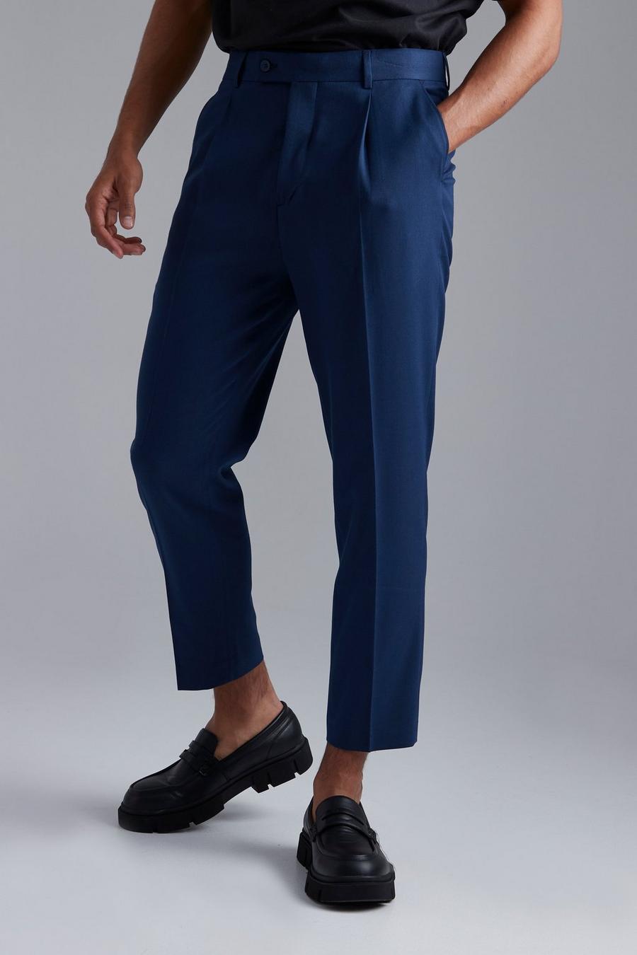 Navy marinblå Tapered Comfort Stretch Trousers image number 1