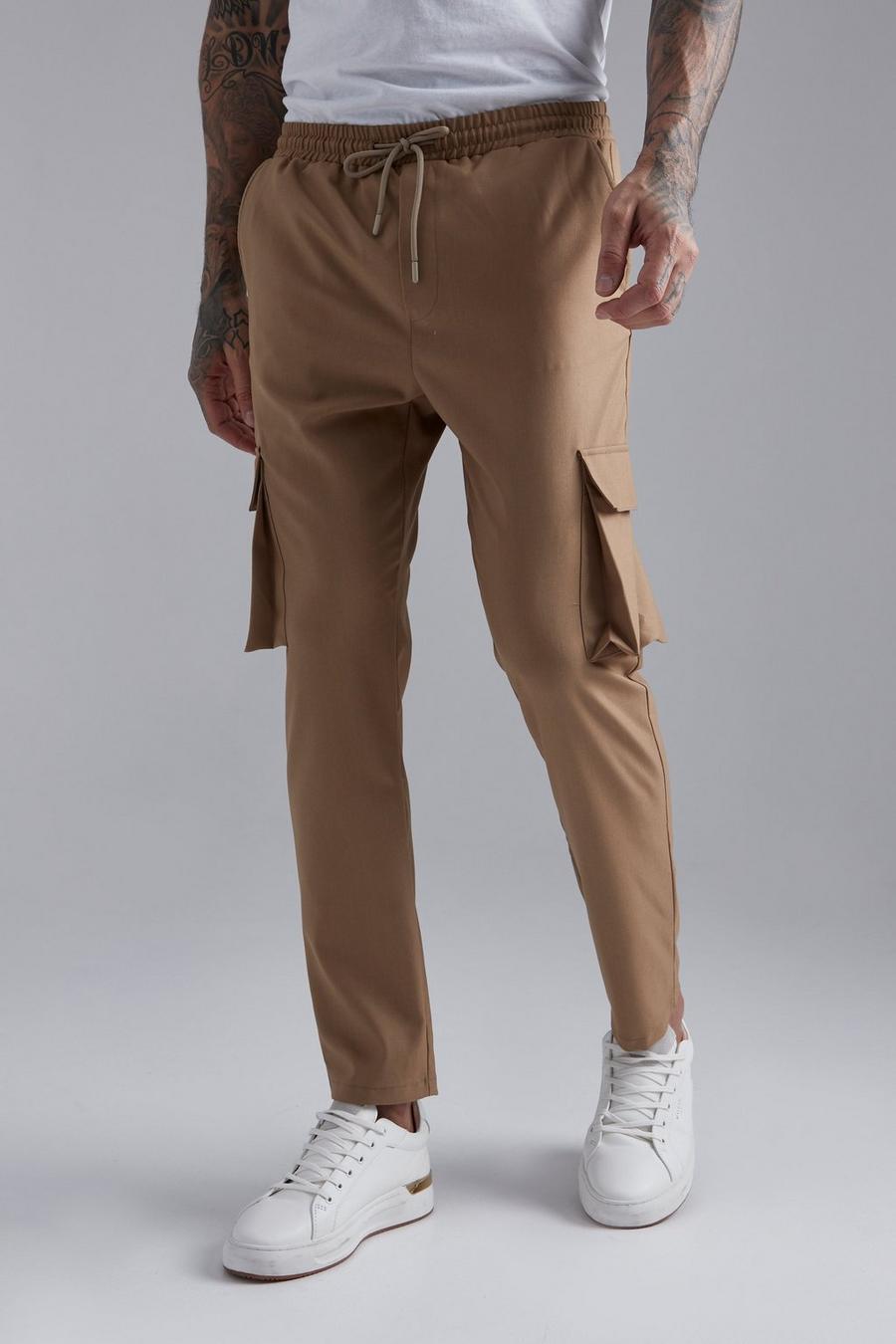 Taupe beige Tapered Cargo Smart Jogger Waist Trousers image number 1