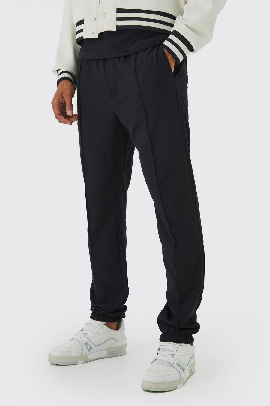 Black Pintuck Slim Jogger Waist Trousers image number 1