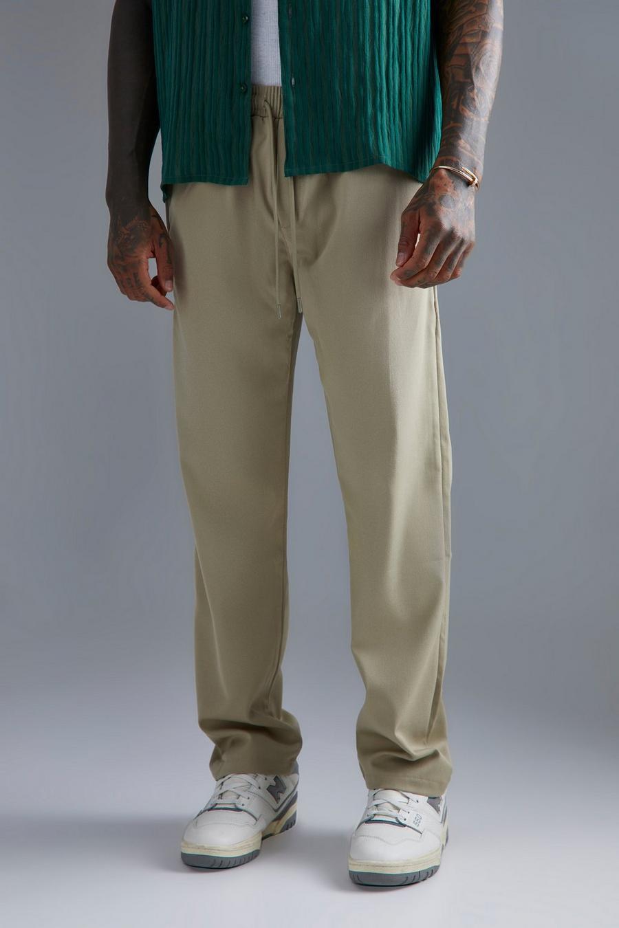 Taupe beige Straight Comfort Stretch Jogger Waist Trousers image number 1