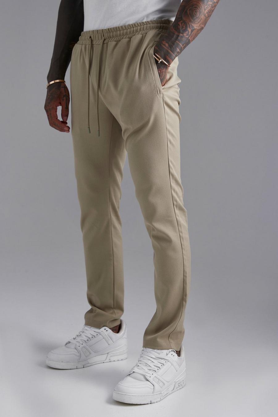 Taupe Skinny Comfort Stretch Jogger Waist Trousers image number 1