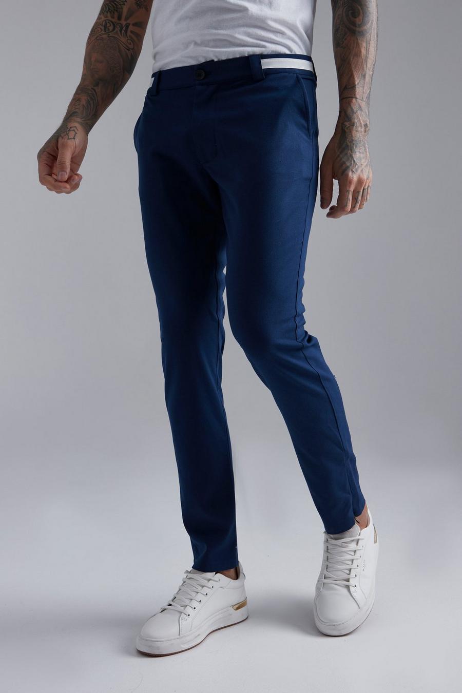 Pantalón pitillo elegante liso de grogrén con cintura elástica, Navy image number 1