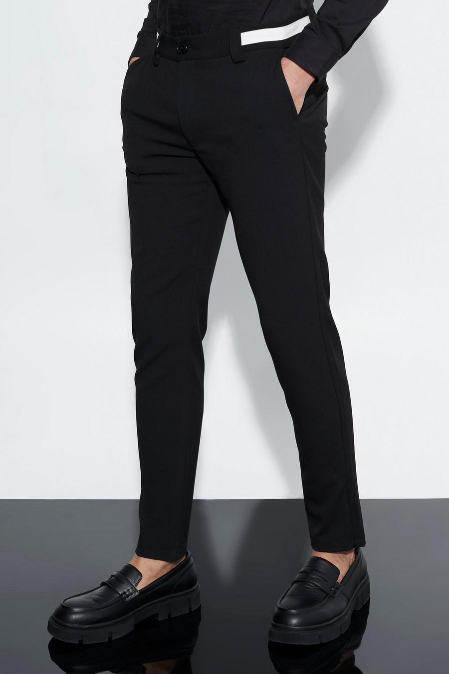 Pantaloni Smart in tinta unita a grana larga con fascia in vita, Black