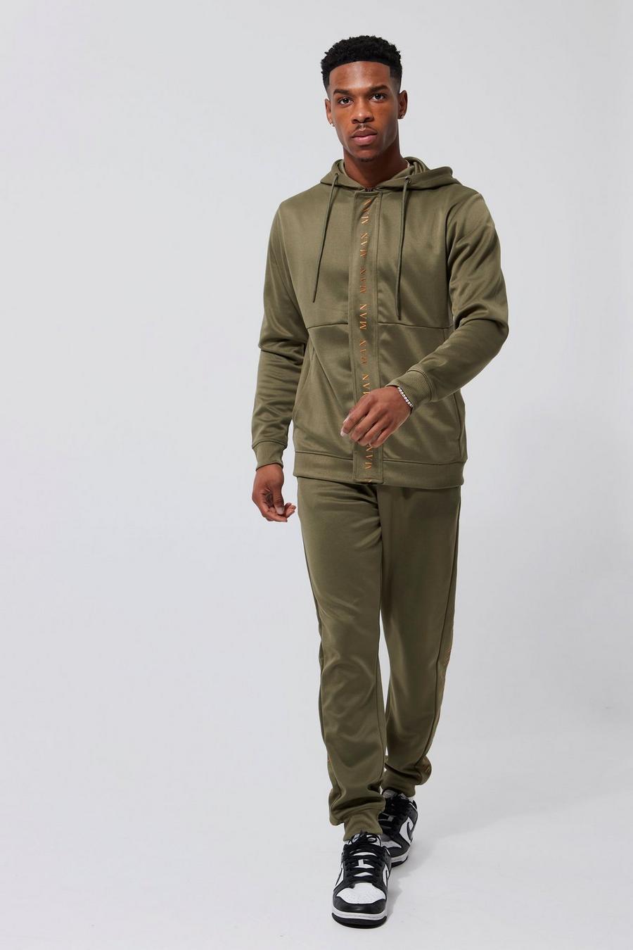 Khaki Man Gold Hooded Tricot Tracksuit image number 1
