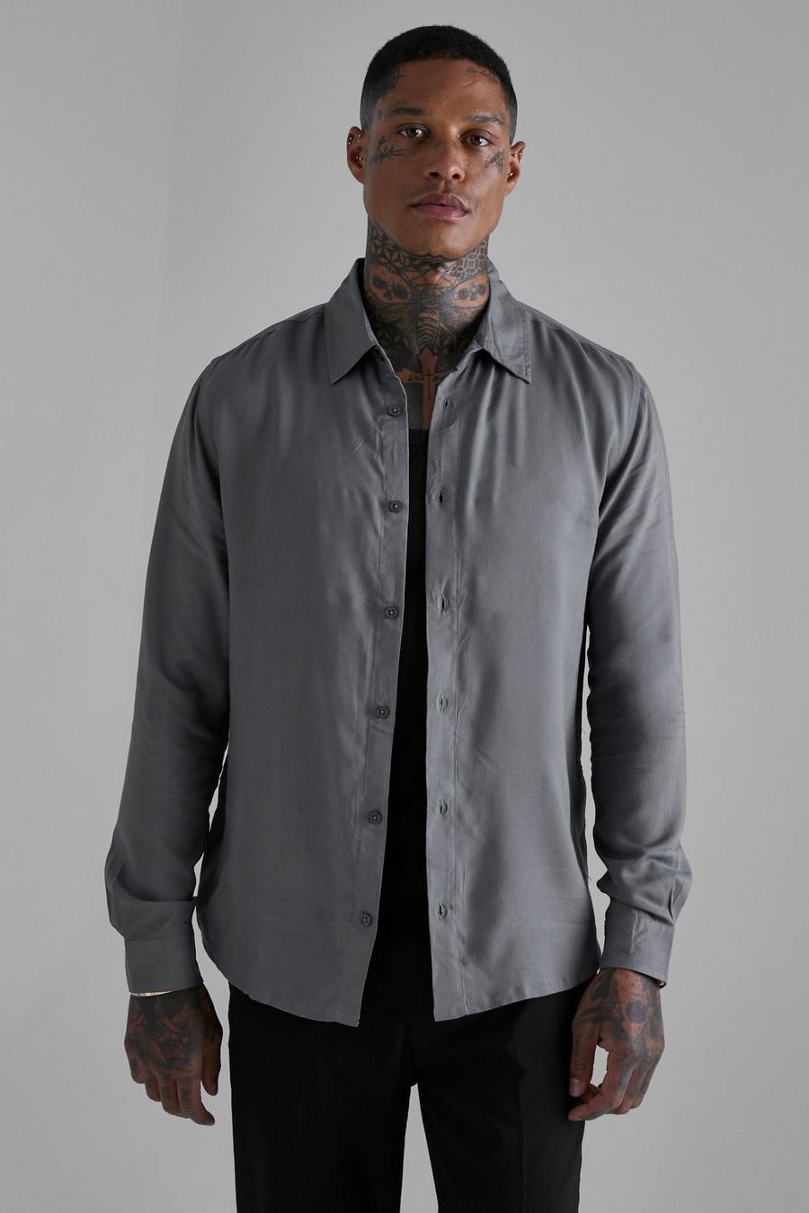 Camicia a maniche lunghe in viscosa, Dark grey image number 1