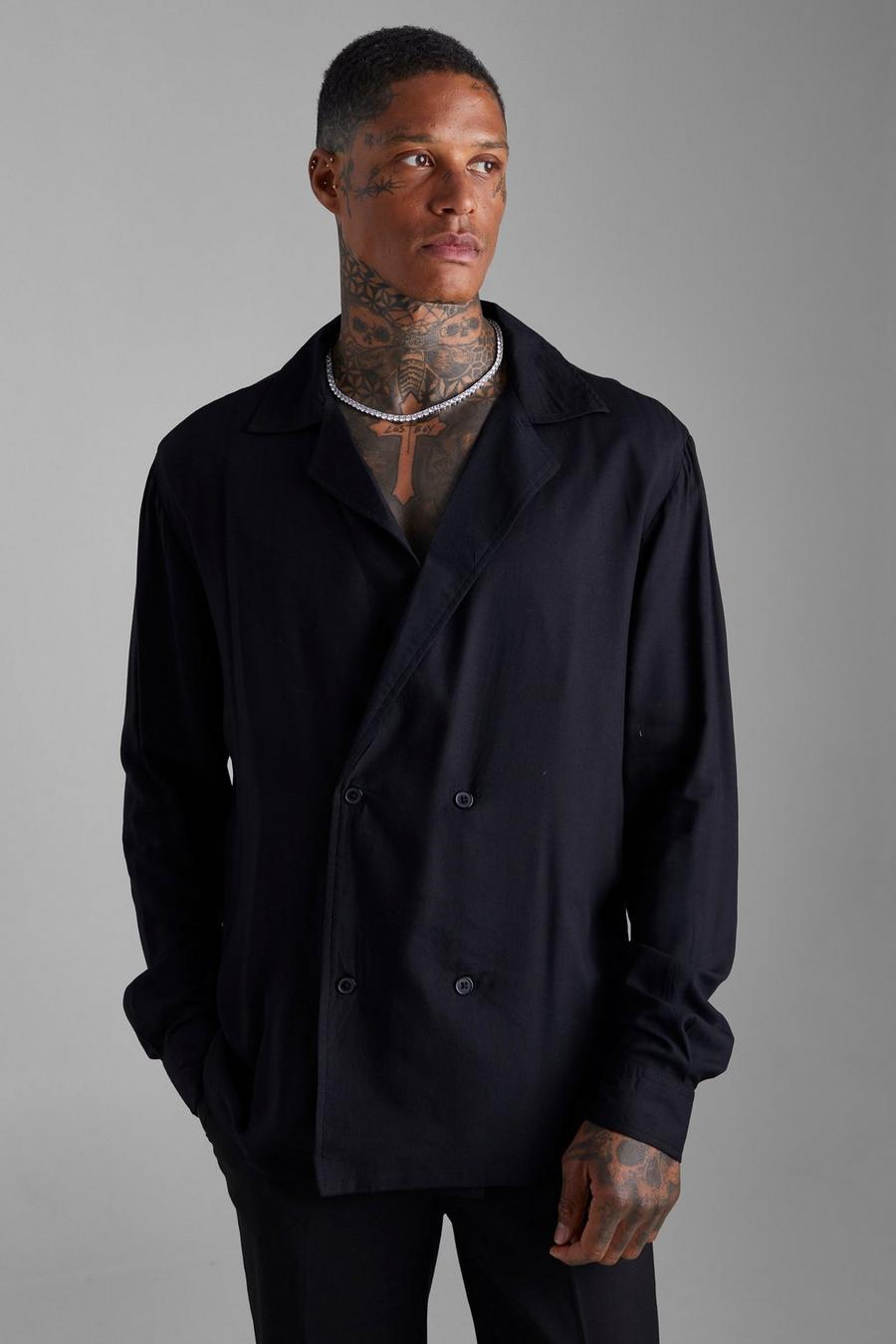 Black Long Sleeve Double Breasted Viscose Shirt  image number 1