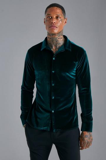 Long Sleeve Velvet Muscle Shirt green