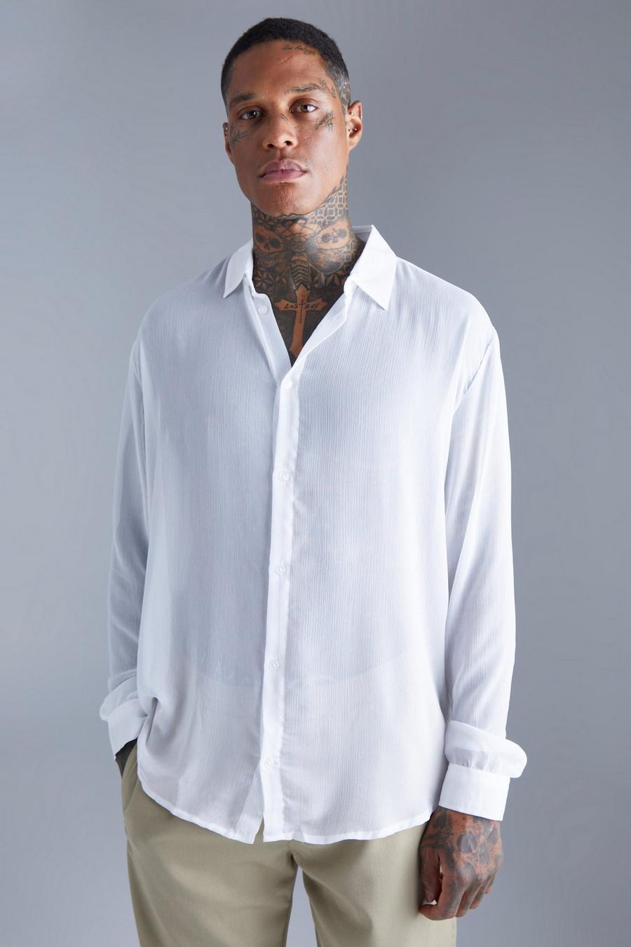White Long Sleeve Oversized Chiffon Shirt  image number 1