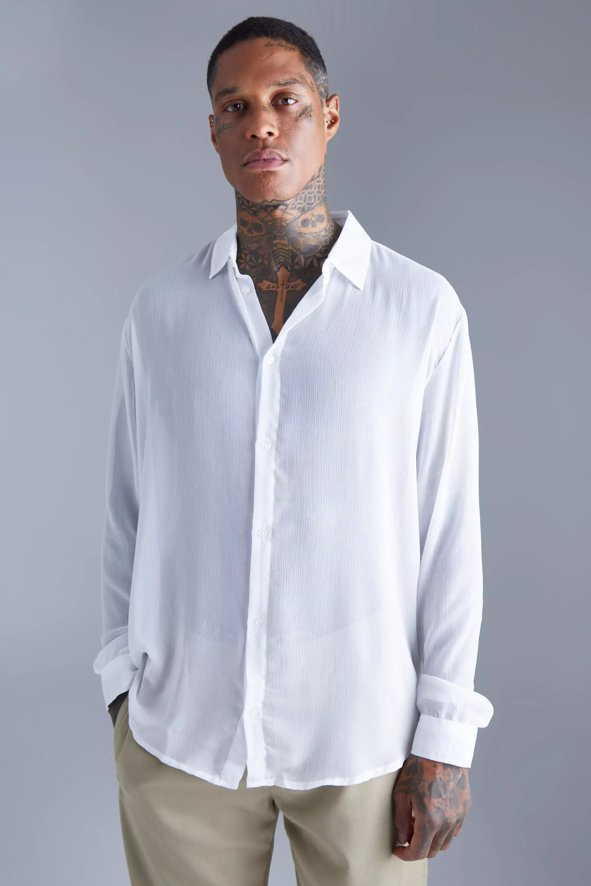 Long Sleeve Boxy Chiffon Shirt