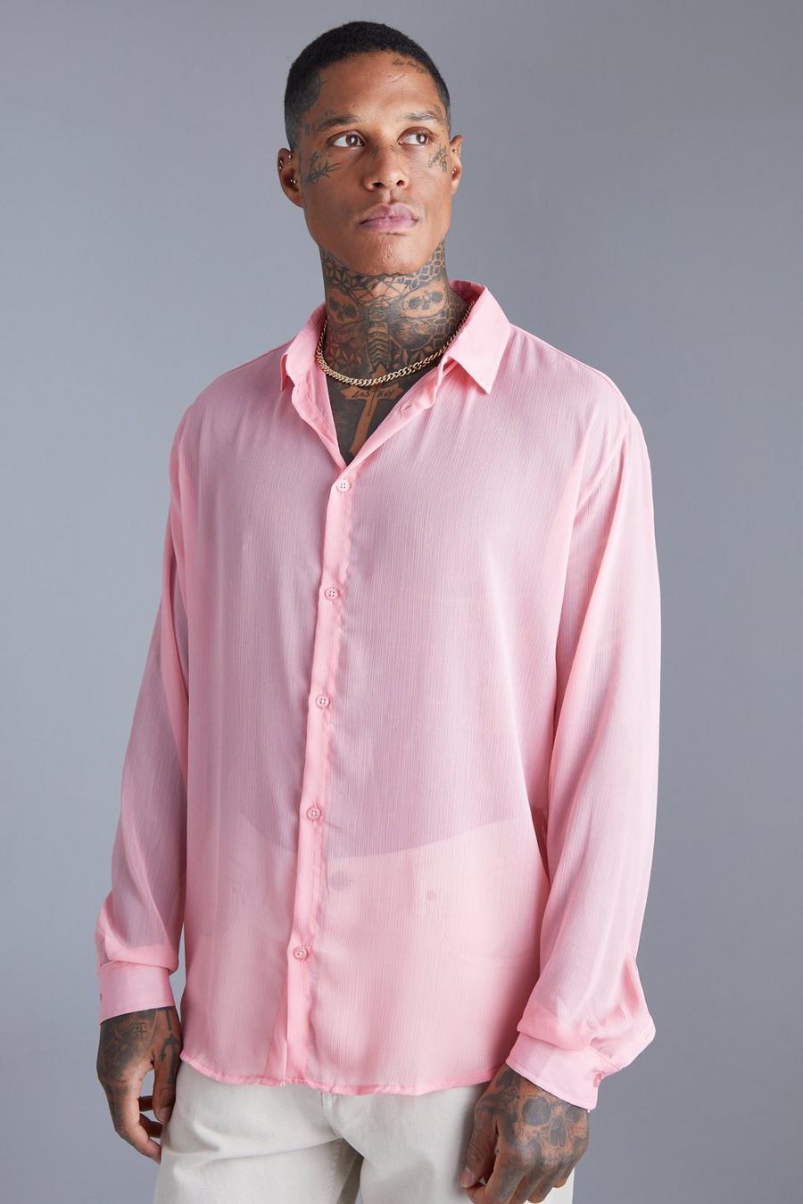 Camicia oversize a maniche lunghe in chiffon, Pink rosa image number 1