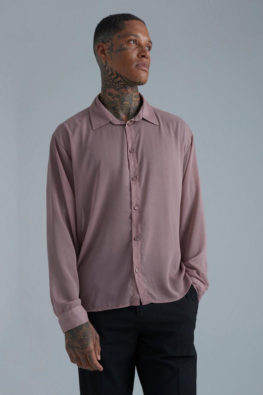 Mauve violett Long Sleeve Boxy Chiffon Shirt 