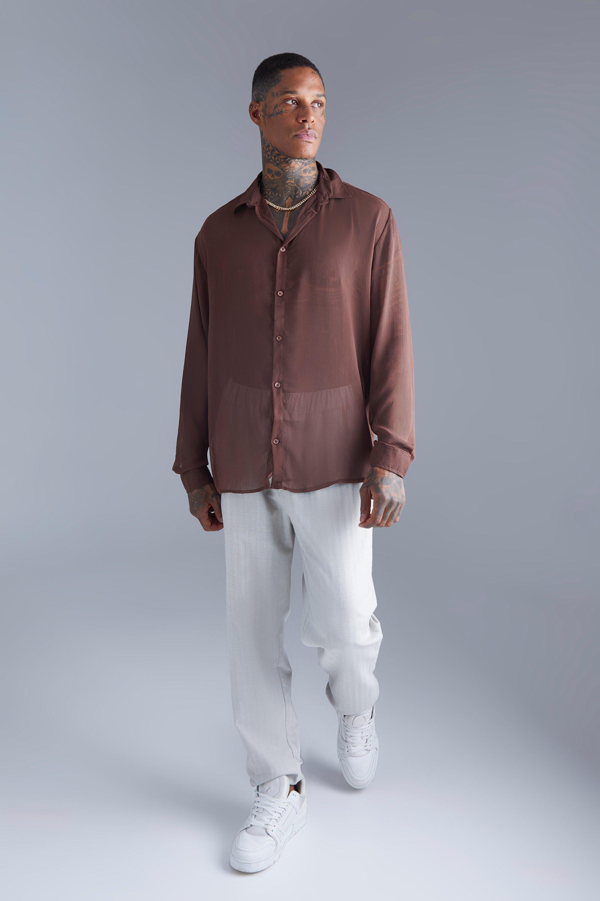 Long Sleeve Oversized Chiffon Shirt boohoo IE