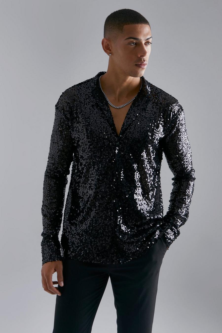 Black Long Sleeve Sequin Shirt  image number 1
