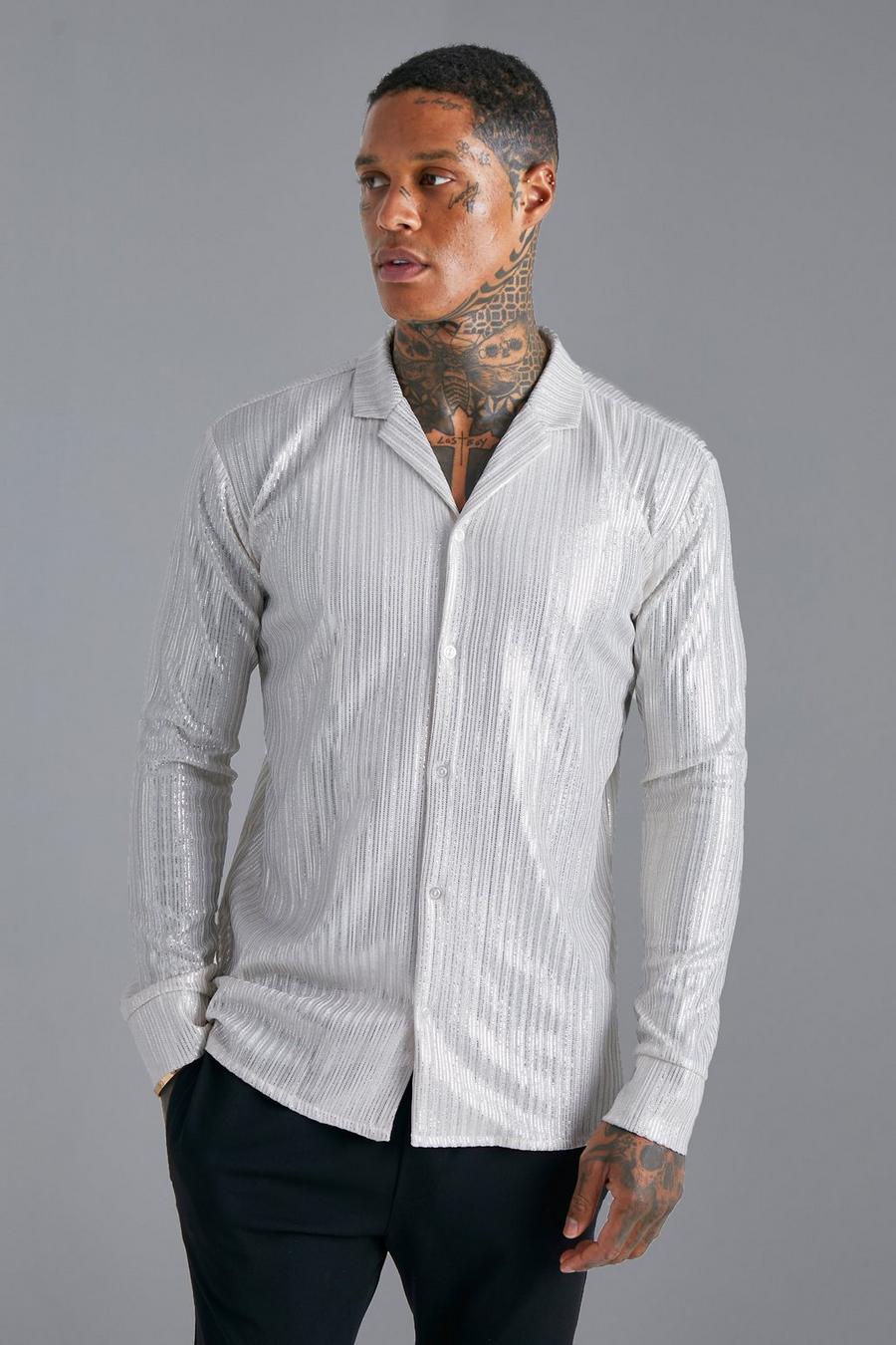 White Long Sleeve Metallic Shirt  image number 1