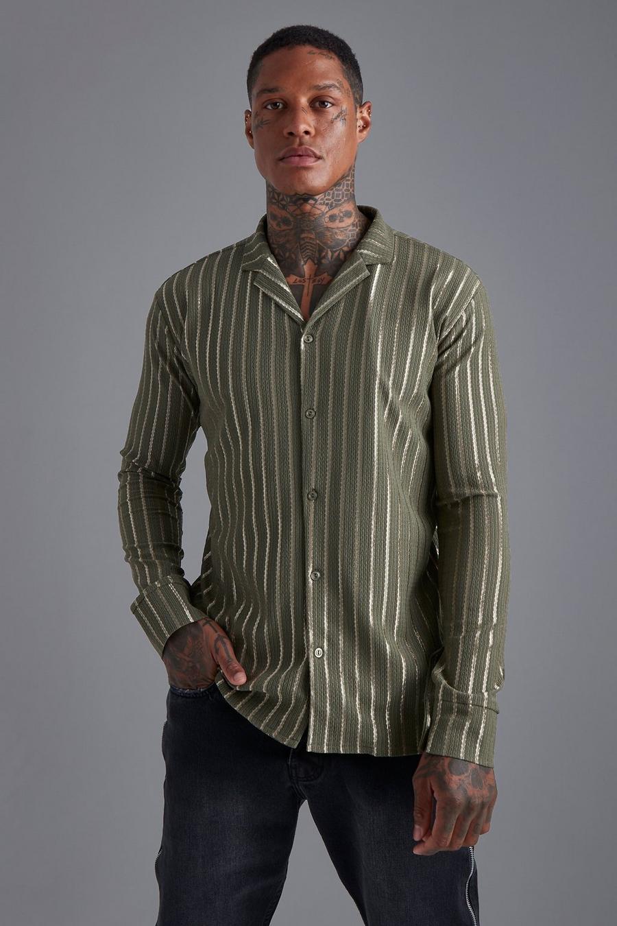 Khaki Long Sleeve Stripe Shirt  image number 1