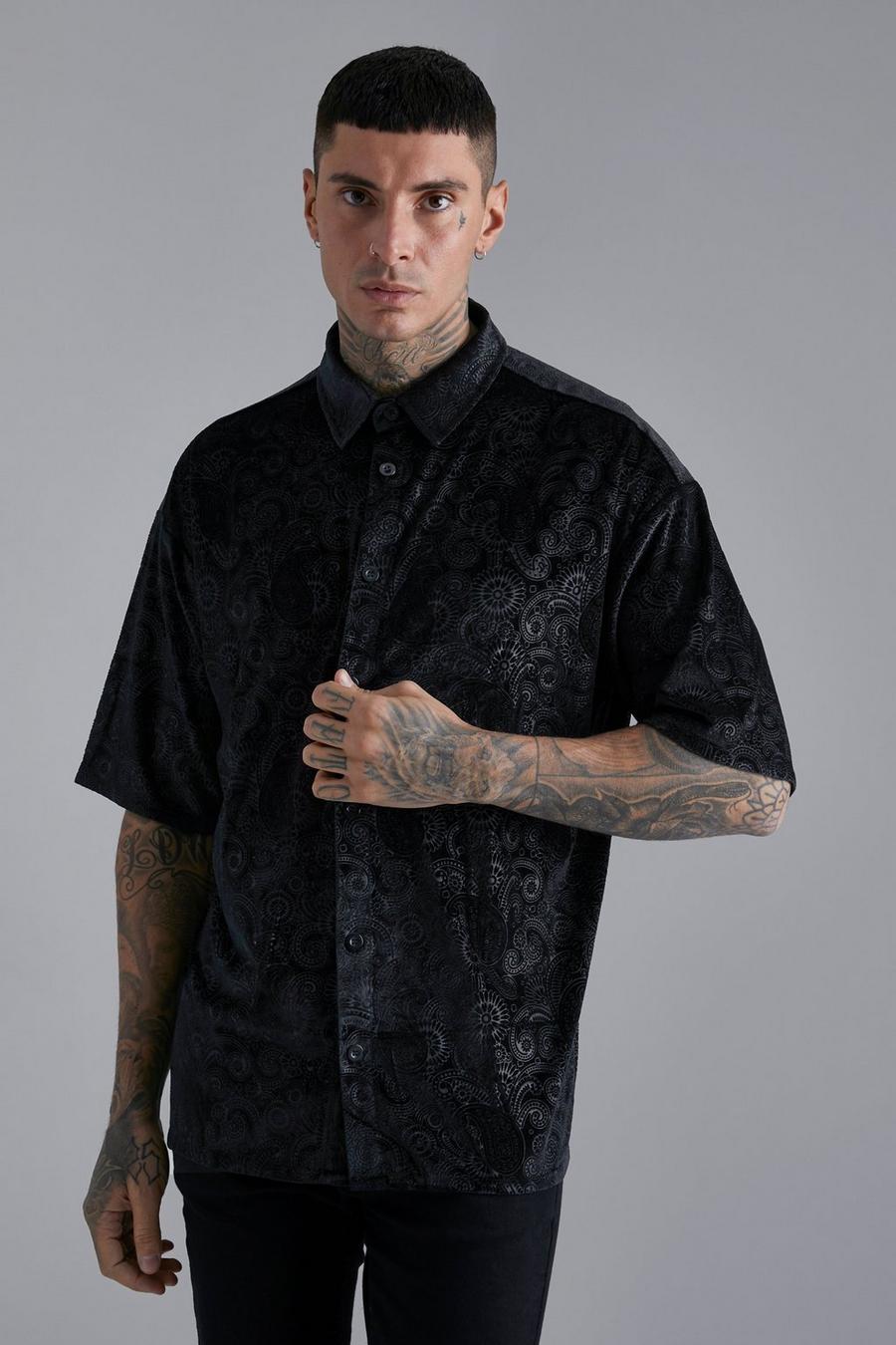 Black Oversized mönstrad skjorta i sammet image number 1