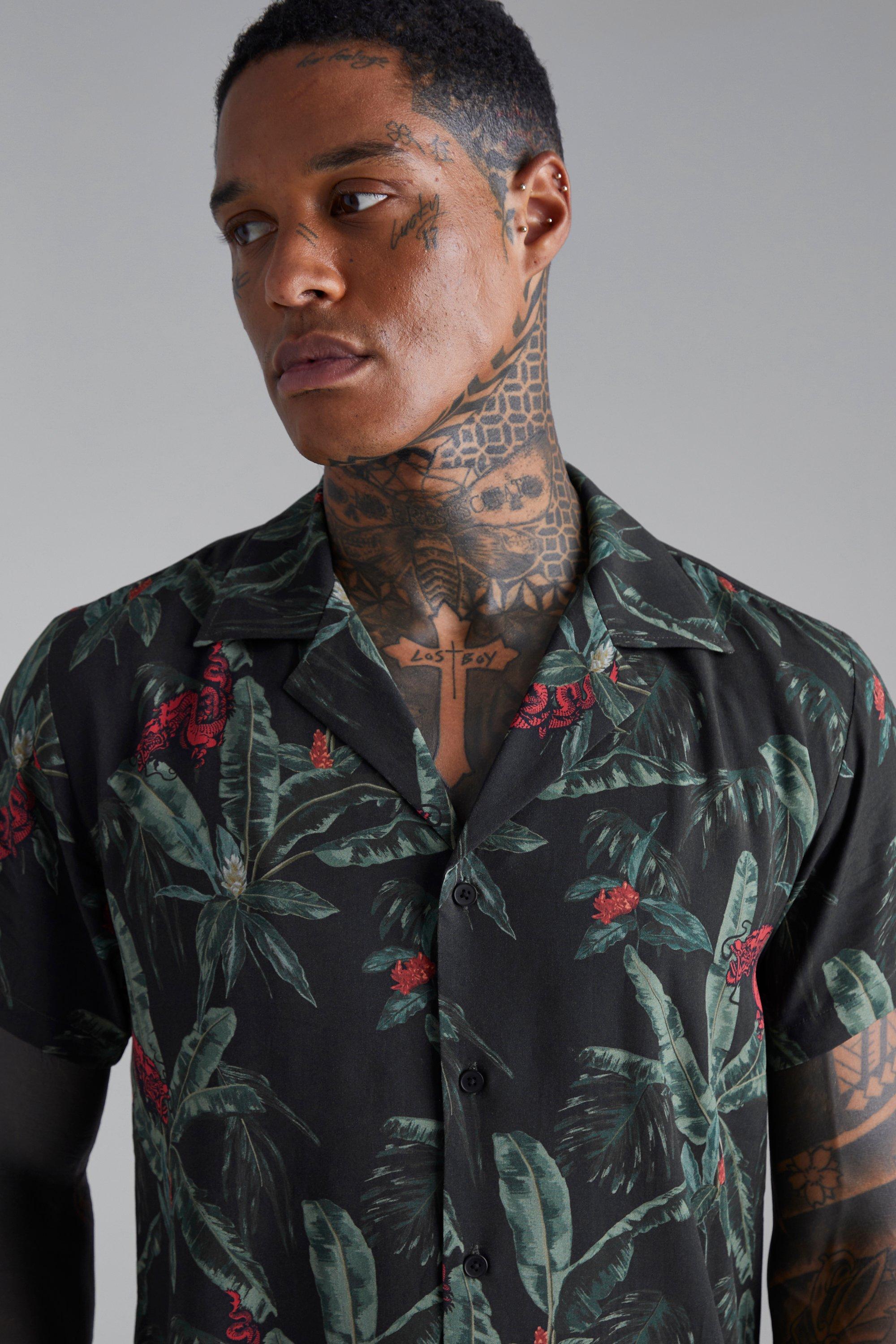 Short Sleeve Palm Leaf Print Shirt