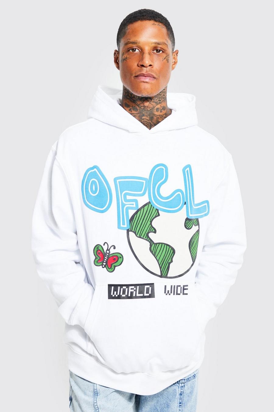White Oversized Doodle Ofcl Graphic Hoodie image number 1