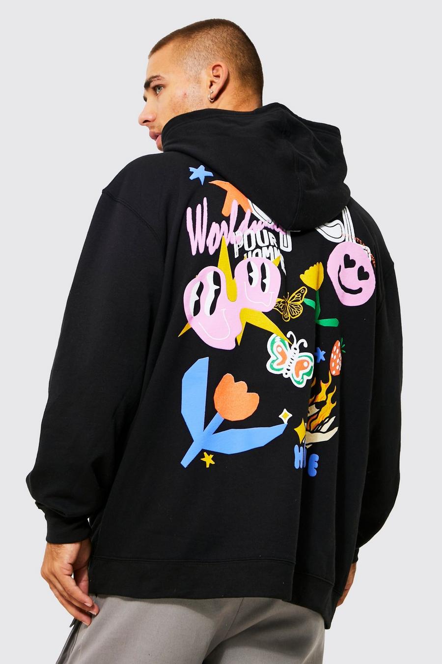Black Oversized Doodle Ofcl Graphic Hoodie image number 1