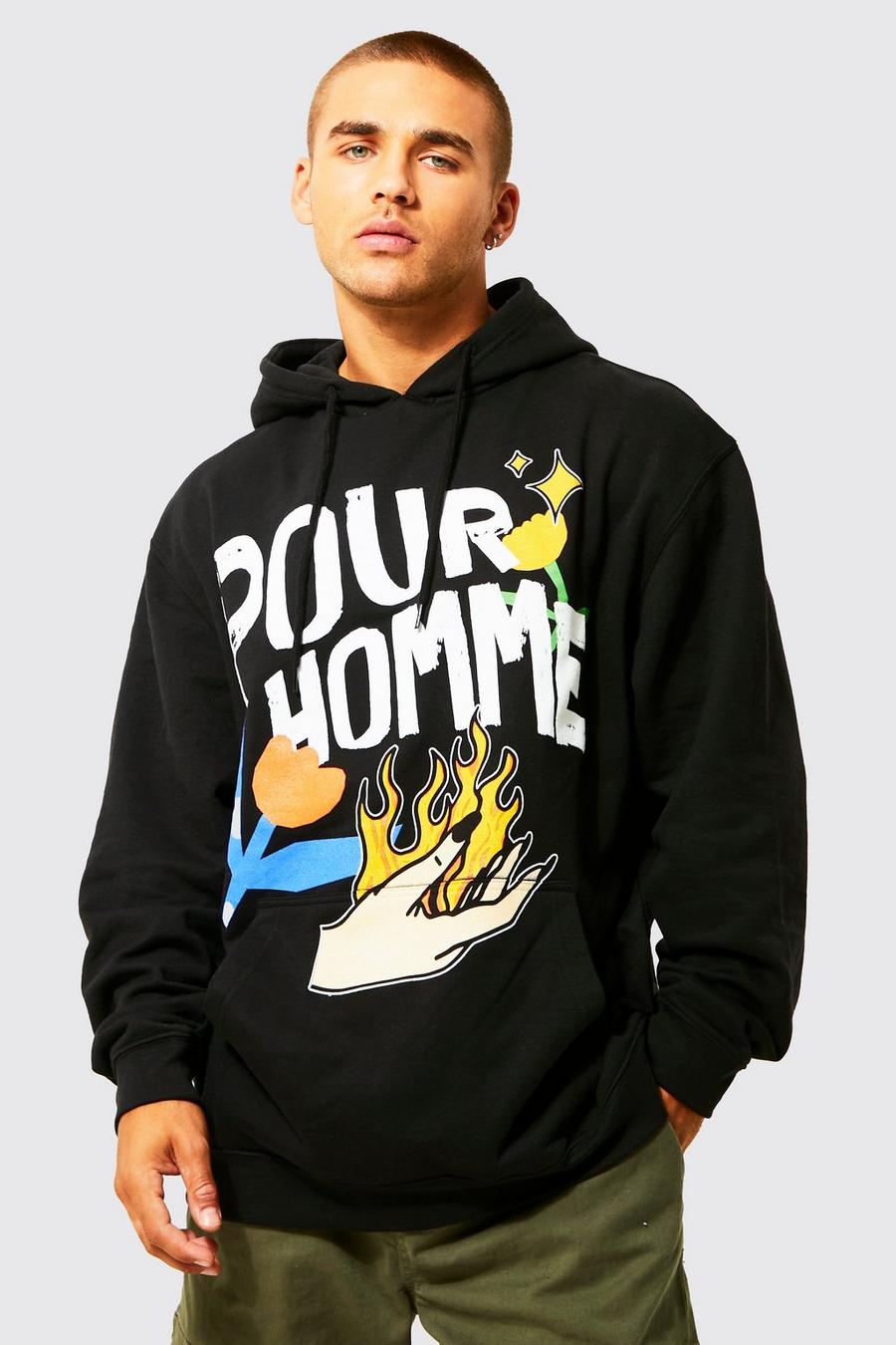 Black Oversized Doodle Graphic Hoodie image number 1