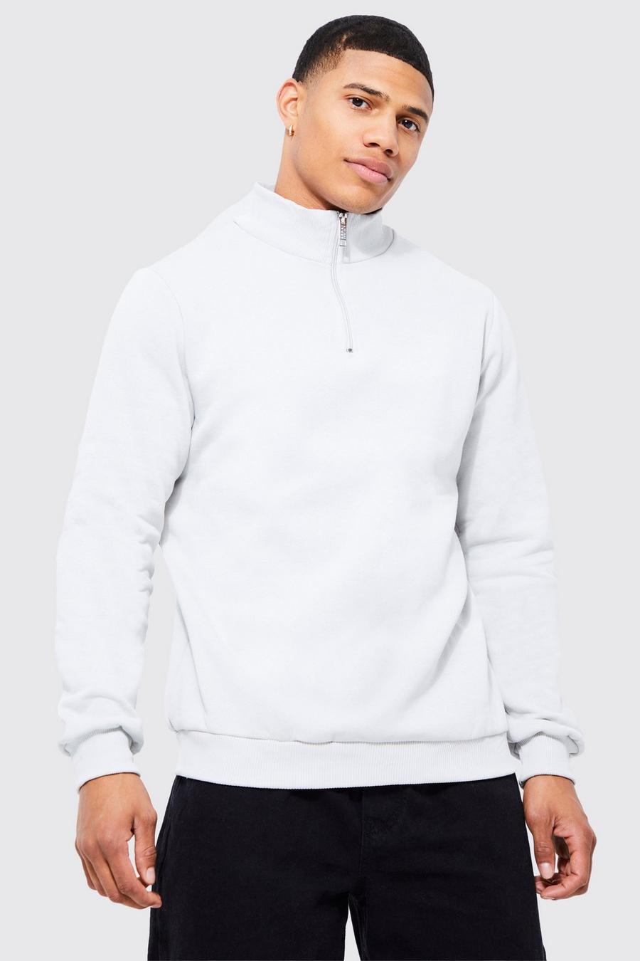 Light grey gris Basic 1/4 Zip Funnel Sweatshirt