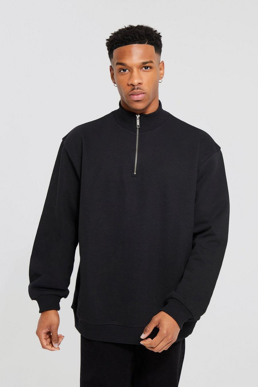 Black Oversized 1/4 Zip Funnel Sweatshirt image number 1