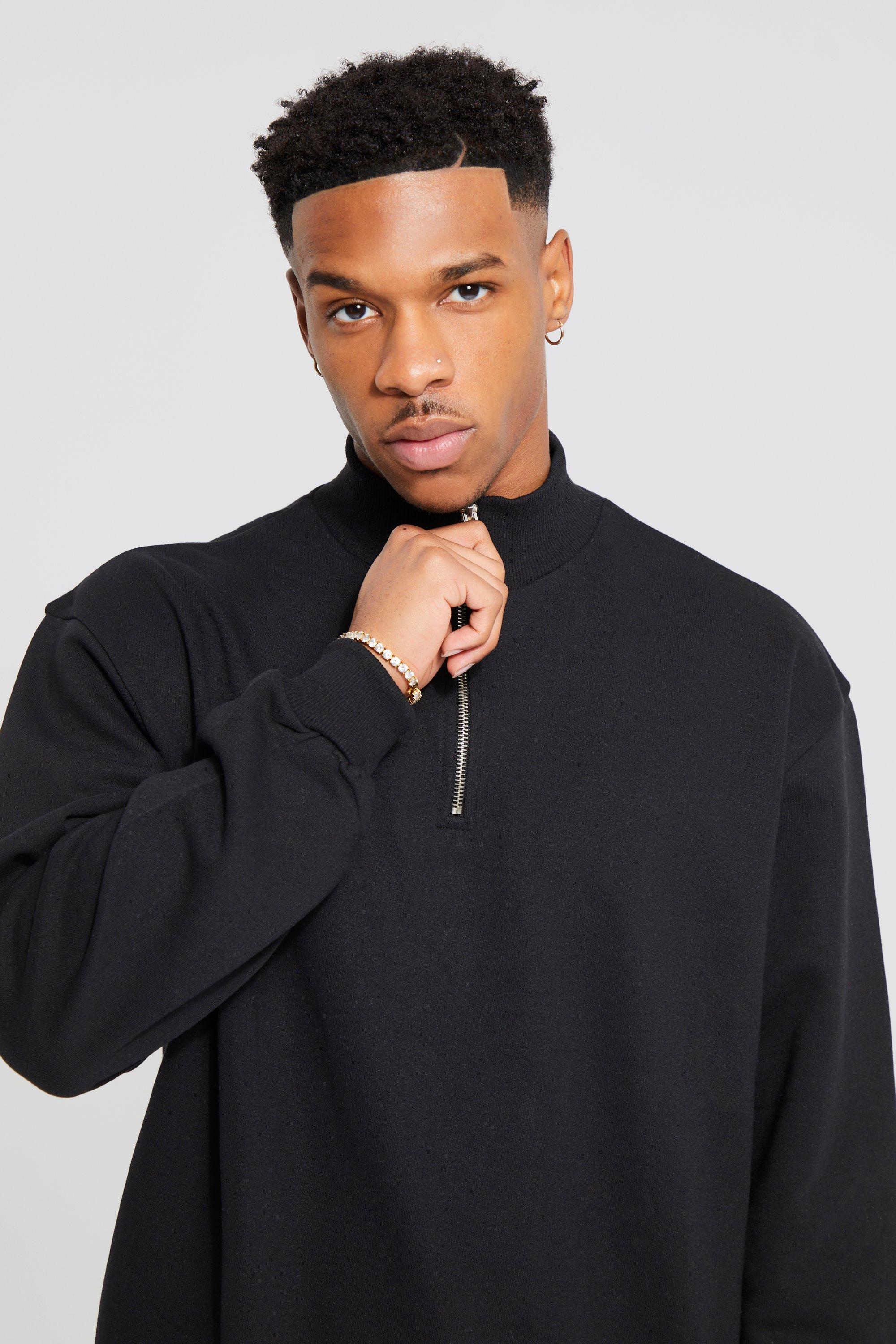 ASOS DESIGN oversized half zip sweatshirt in black