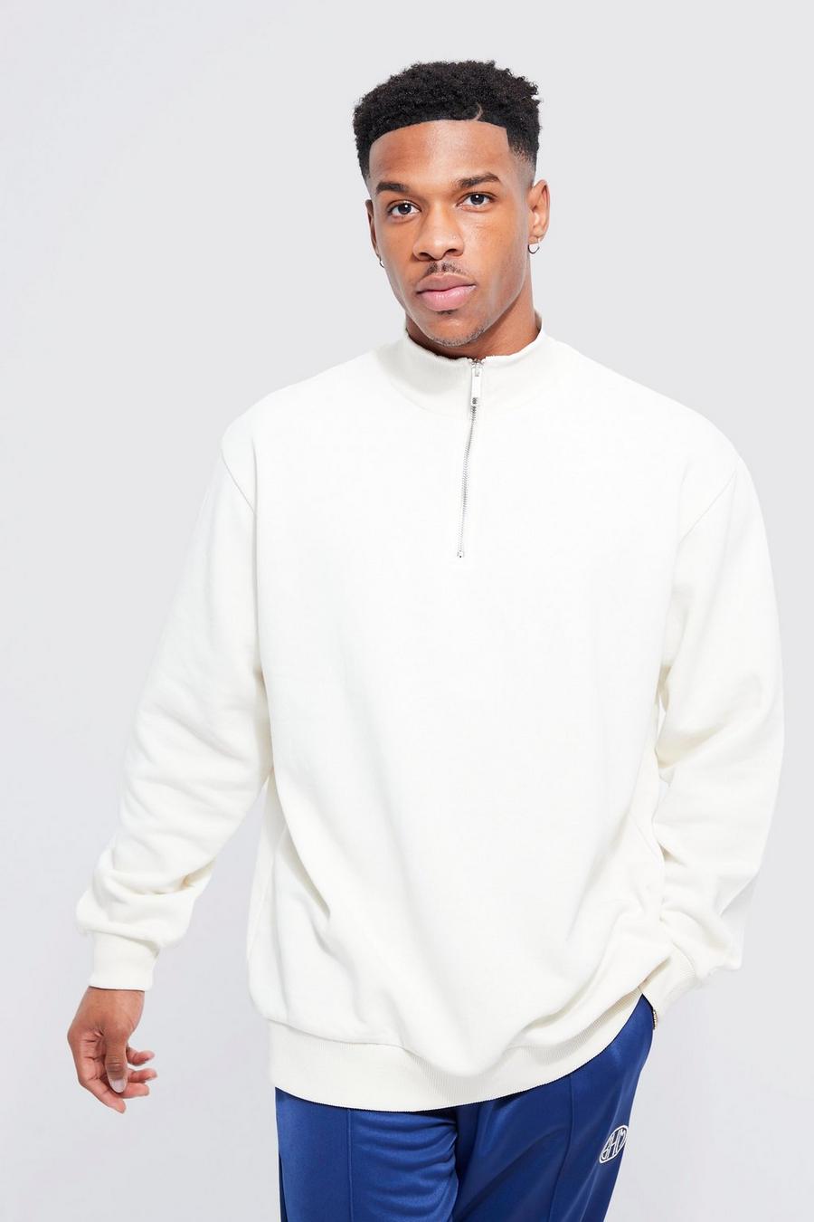 Ecru white Oversized 1/4 Zip Funnel Sweatshirt