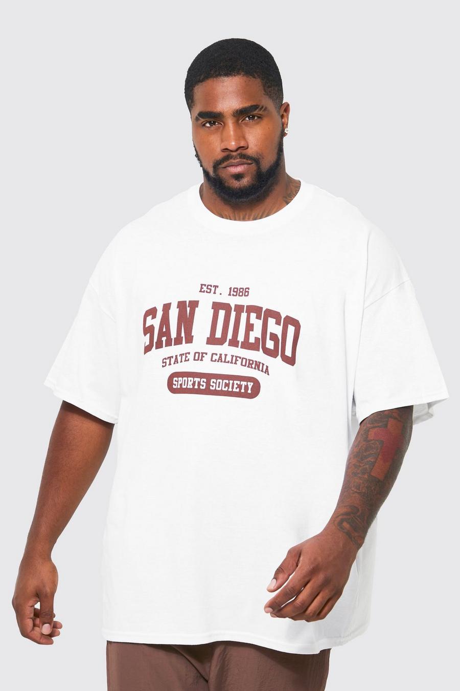 Camiseta Plus oversize con estampado universitario de San Diego, White image number 1