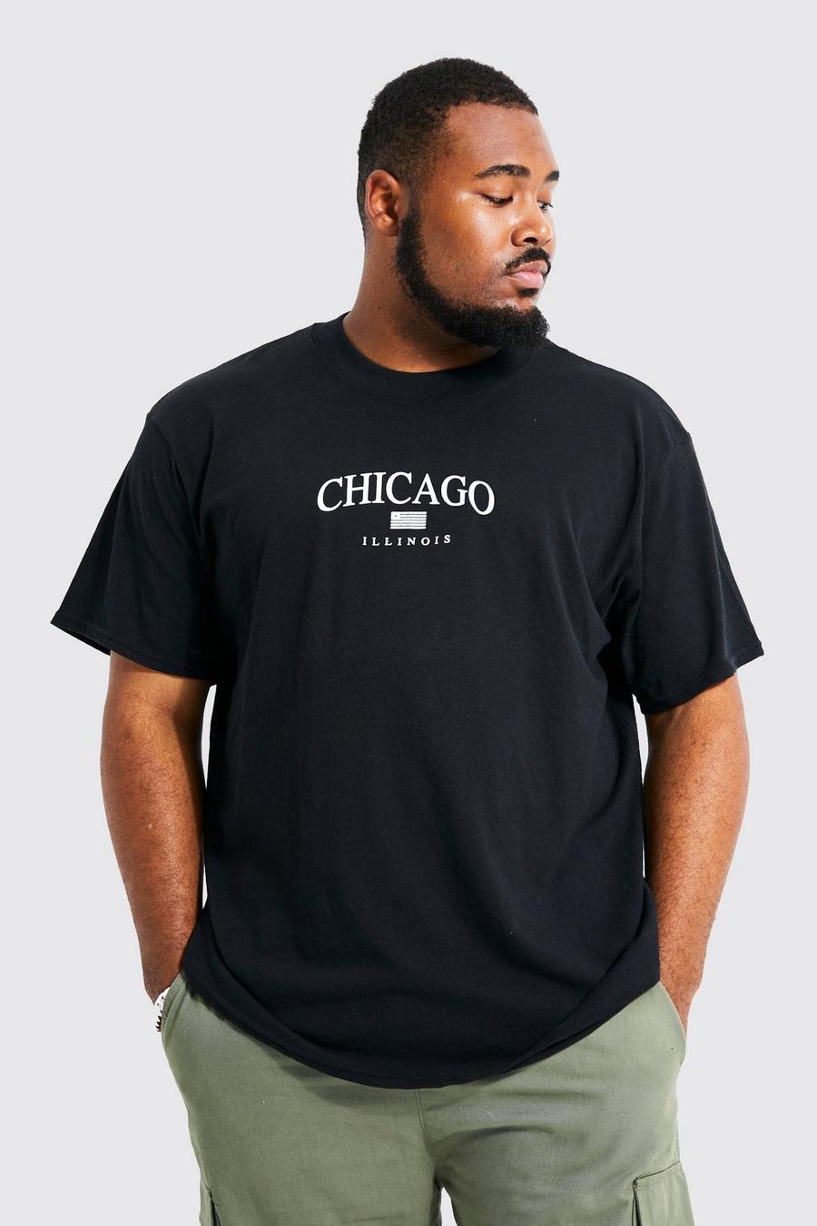 Black Plus Oversized City Print T-Shirt Met Brede Nek image number 1