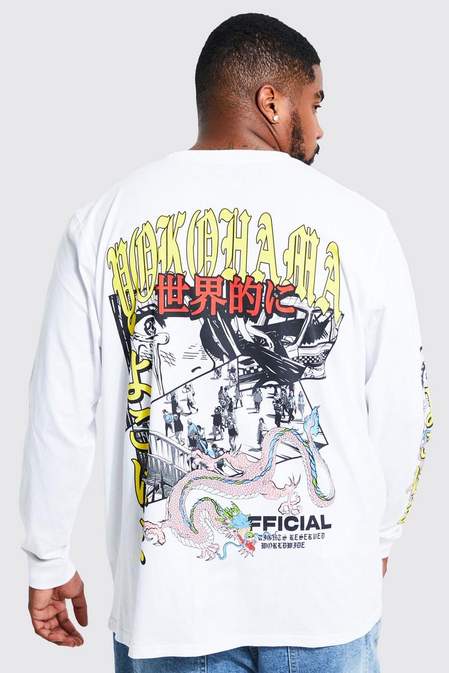White Plus Long sleeve Anime Graphic T-shirt image number 1