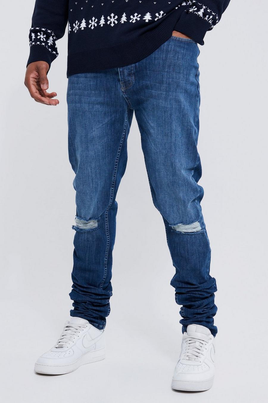 Vintage blue Tall Skinny Stretch Stacked Ripped Knee Jeans  image number 1