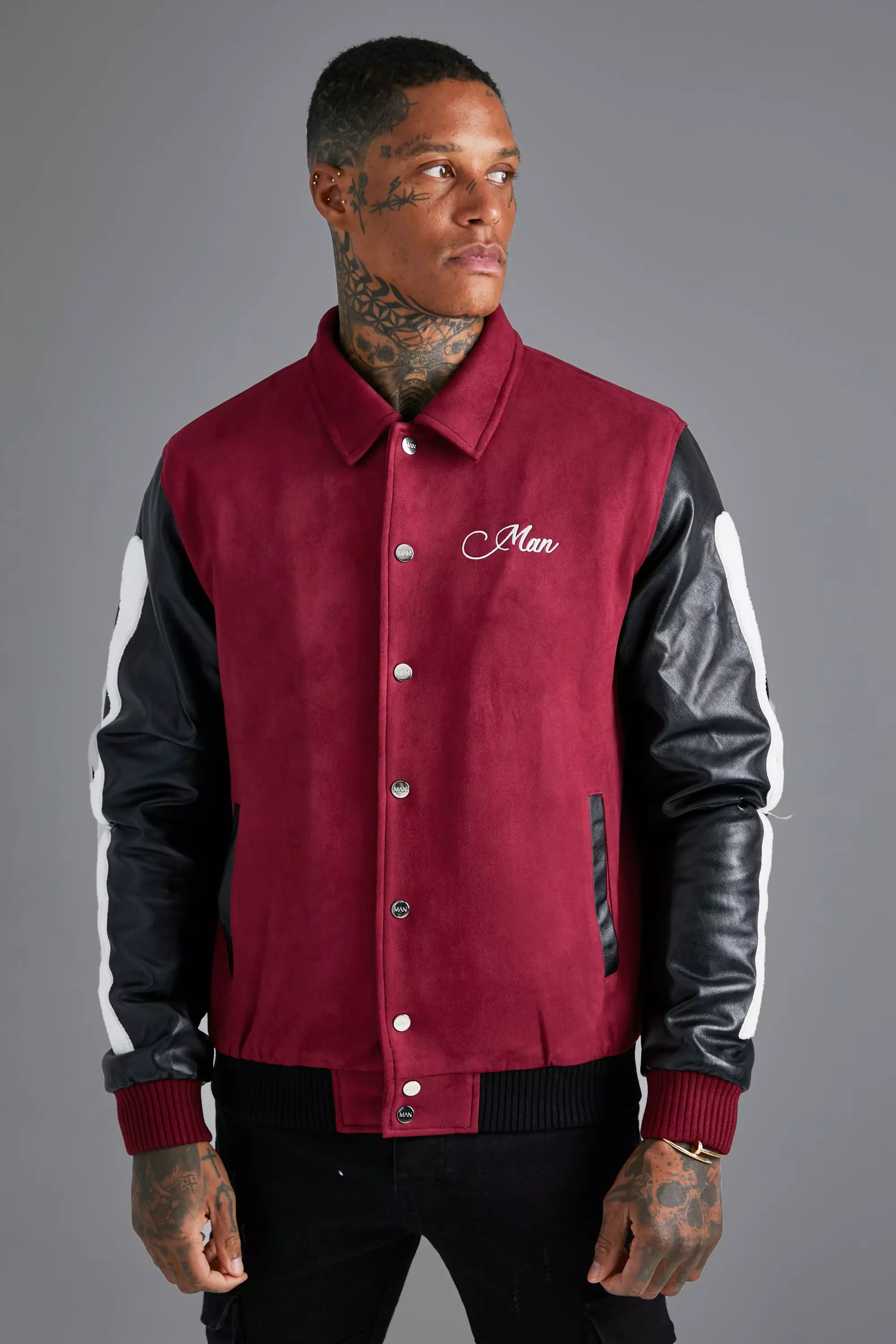 Burgundy varsity jacket clearance mens