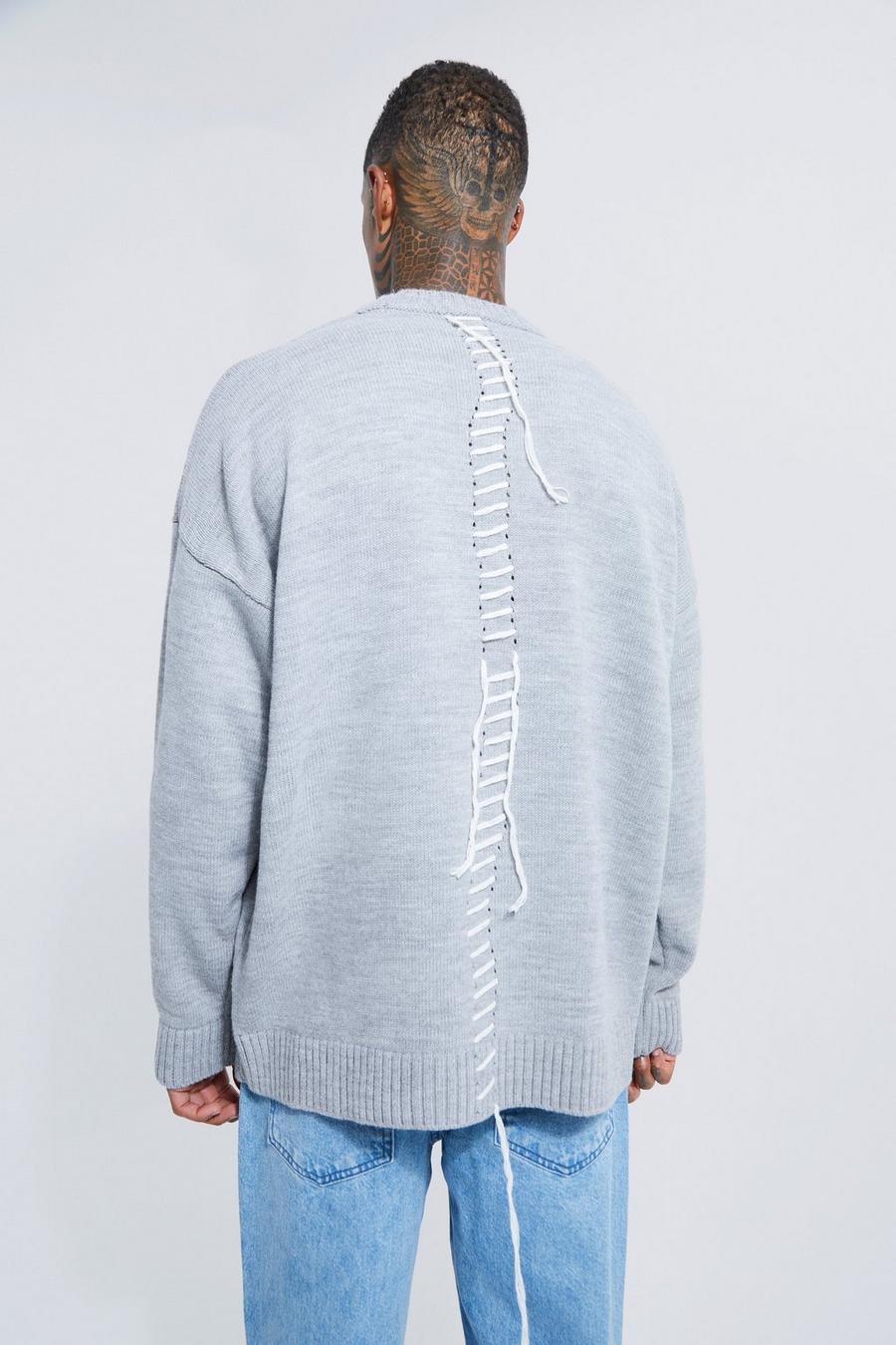 Grey Oversized Knitted Jumper With Extreme Thread  image number 1