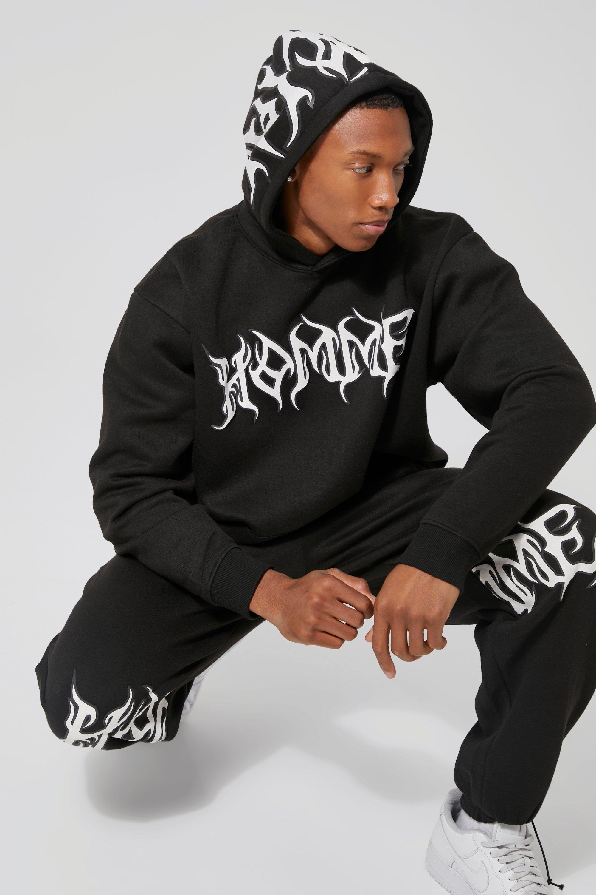 Oversized Homme Graphic Hooded Tracksuit | boohoo