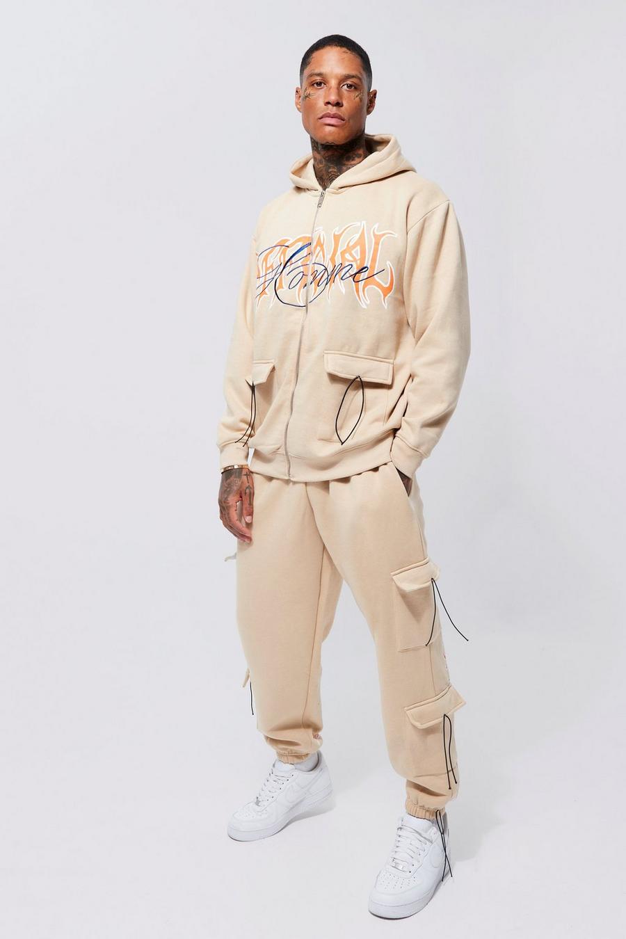 Sand Oversized Official Graphic Zip Through Hooded Tracksuit image number 1