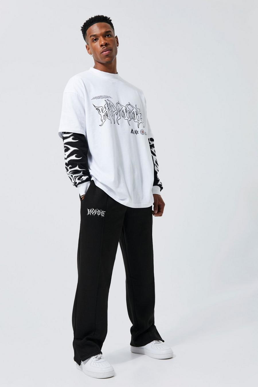 Black Oversized Homme Faux Layer T-shirt Tracksuit