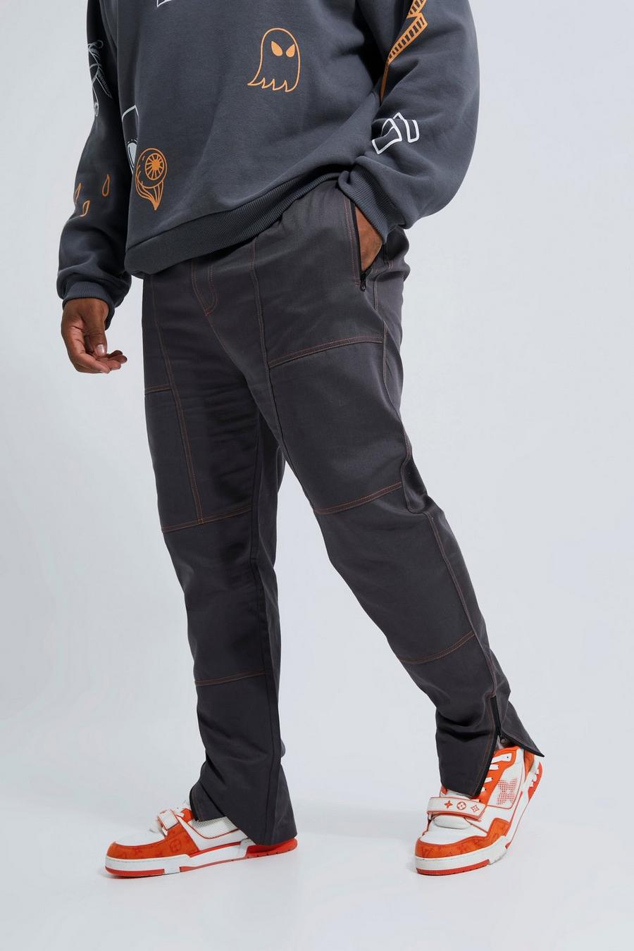 Dark grey Plus Skinny Fit Top Stitch Cargo Trouser image number 1
