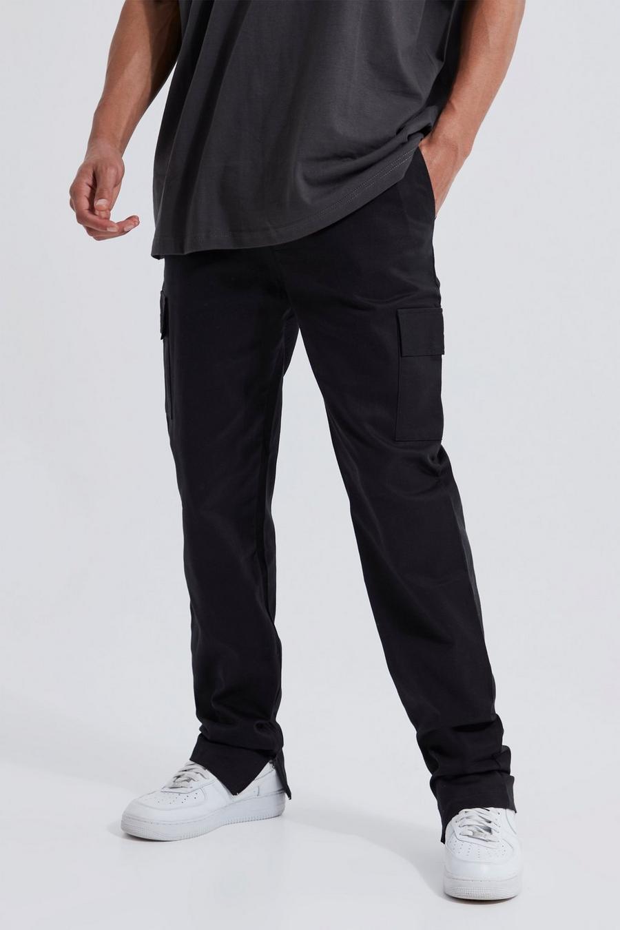 Black Tall Straight Fit Zip Hem Cargo Trouser image number 1