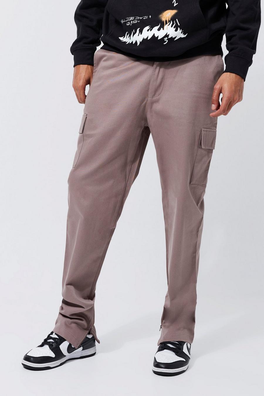 Taupe Tall Straight Fit Zip Hem Cargo Trouser image number 1