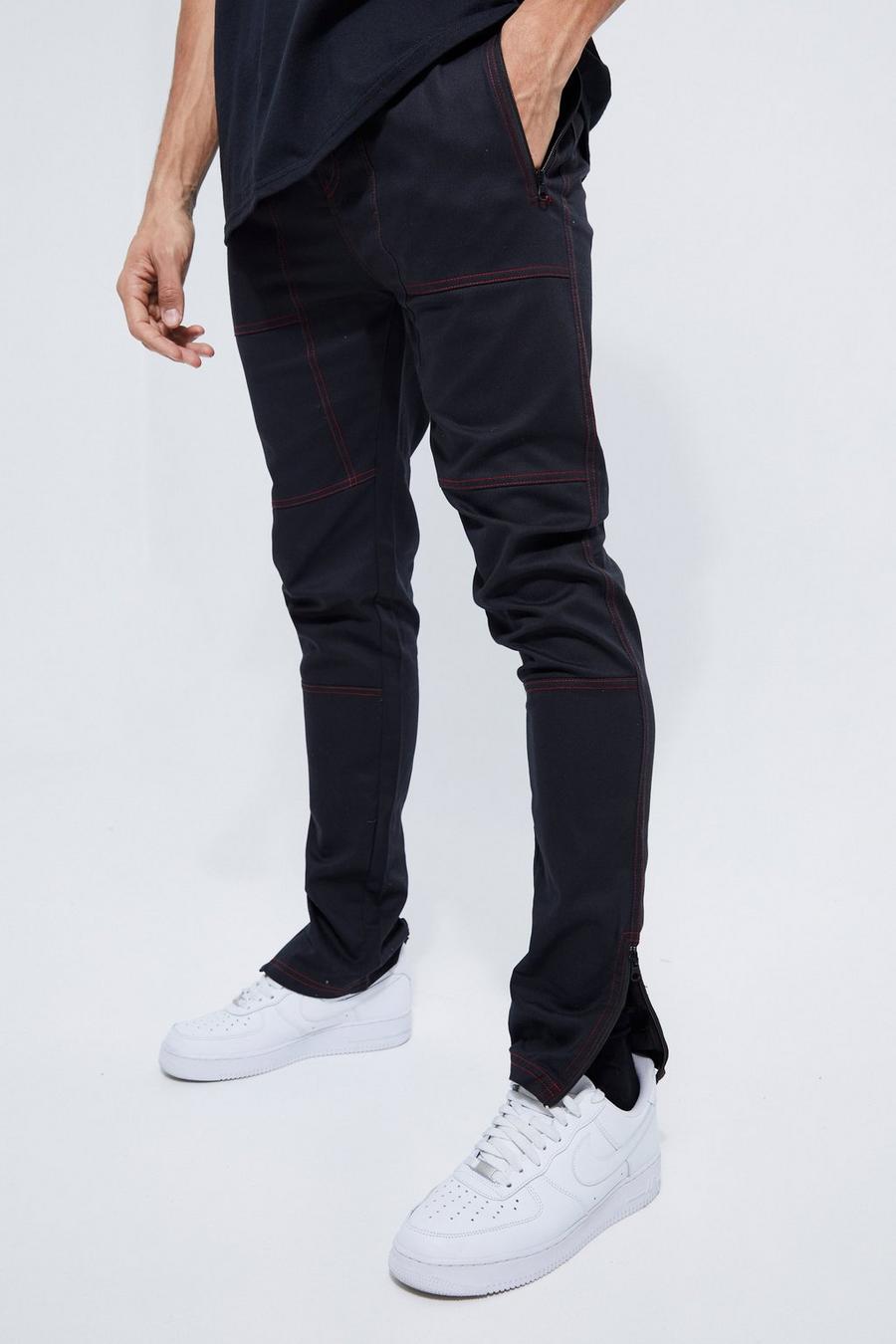 Black Tall Skinny Fit Top Stitch Cargo Trouser
