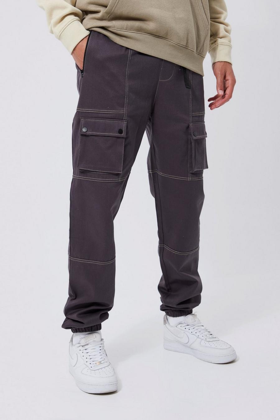 Dark grey grau Tall Skinny Fit Top Stitch Cargo Trouser image number 1