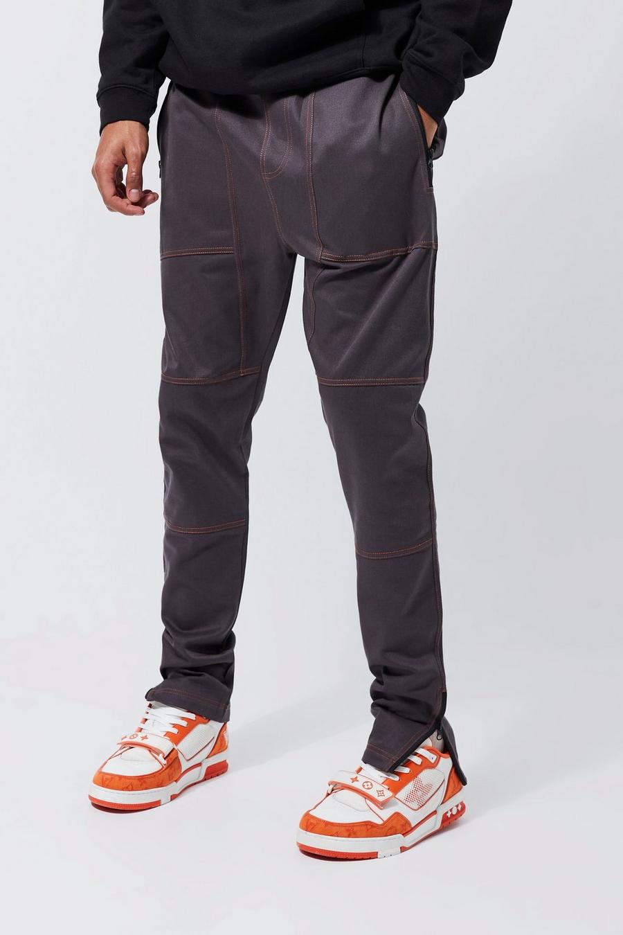 Dark grey Tall Straight Fit Top Stitch Cargo Trouser