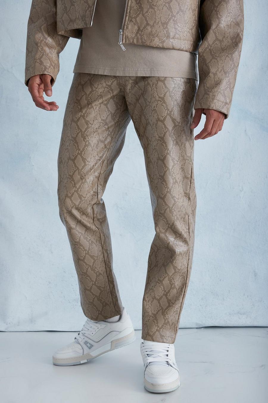 Stone beige Fixed Waist Straight Snake PU Trouser image number 1