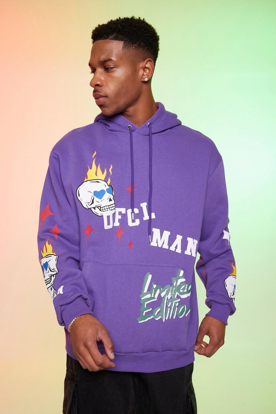 Purple violett Oversized Ofcl Globe Graphic Hoodie image number 1