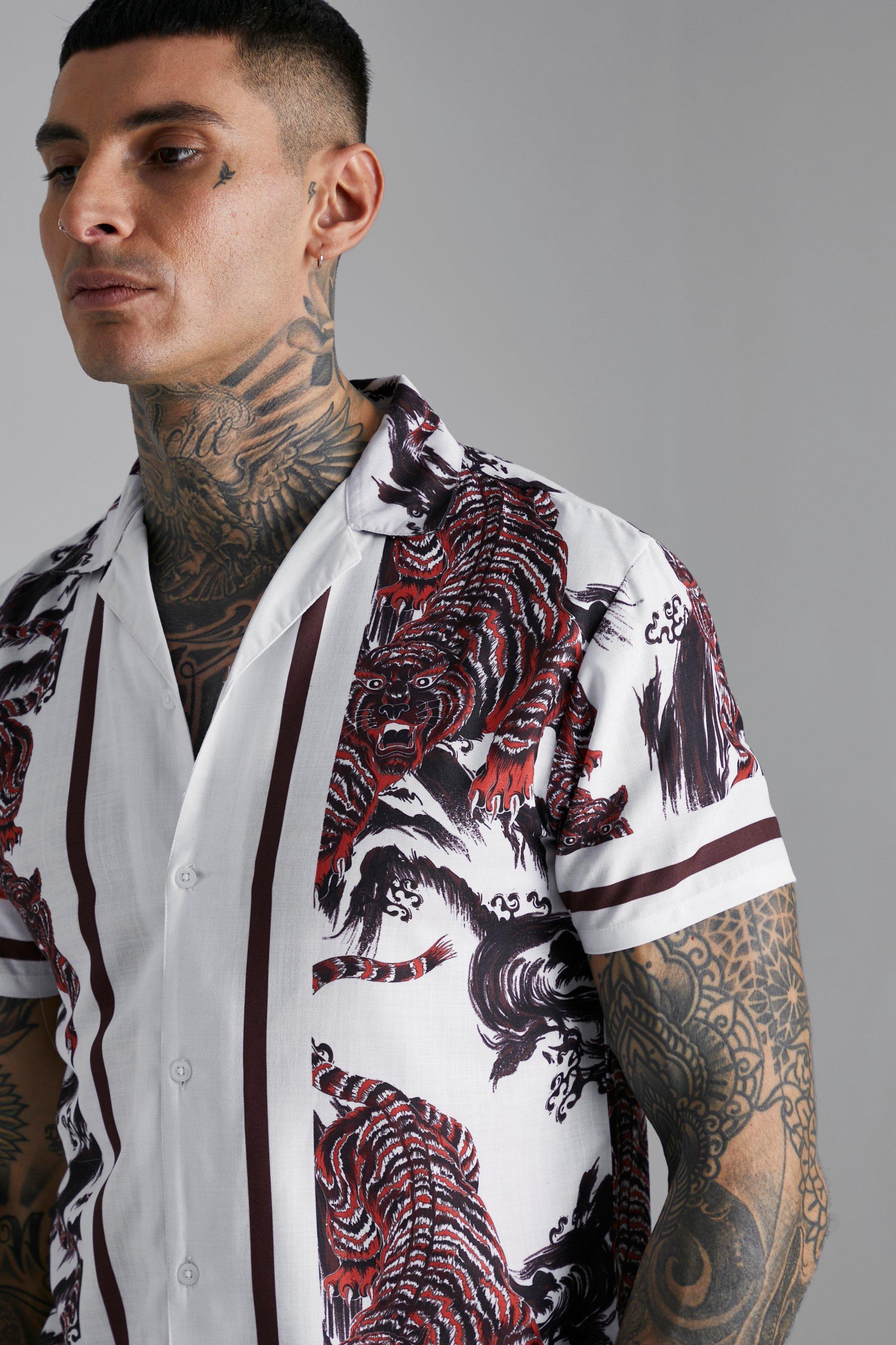 Slub Texture Tiger Print Shirt