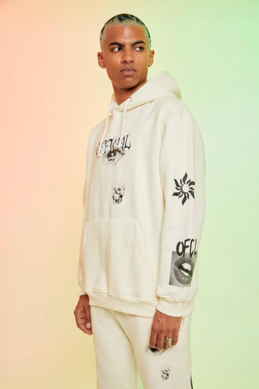 Ecru Oversized Official Graphic Hoodie image number 1