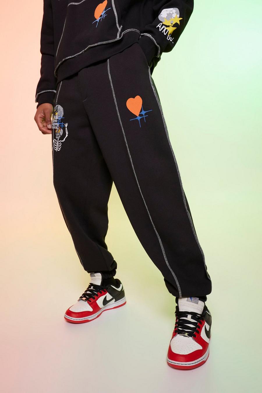 Black Oversized Moon Graphic Jogger image number 1